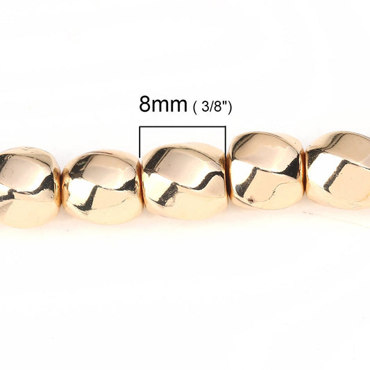 BD482 - 48 pcs. - 8mm Golden Hematite Faceted Round Beads - 15 6/8 inch strand (40cm) - 0.9mm Hole Size - Grade A