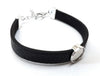 B064 - 2 pcs. Black Faux Leather Bracelets with 12mm Glue Pad Bezel Trays and Extender Chains - Adjustable from 7" to 9"