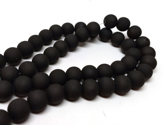 BD716 - 40 Beads - 10mm Black Rubberized Glass Round Beads - 15.7" strand - Approx 40 beads per strand - Hole Size: 1.3mm