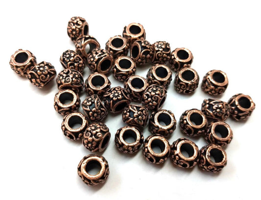 BD712 - 50 pcs Antique Copper Tone Flower METAL Ball Spacer Beads - 10mm - Large Hole: 5mm - Fits European Cords and Paracord!