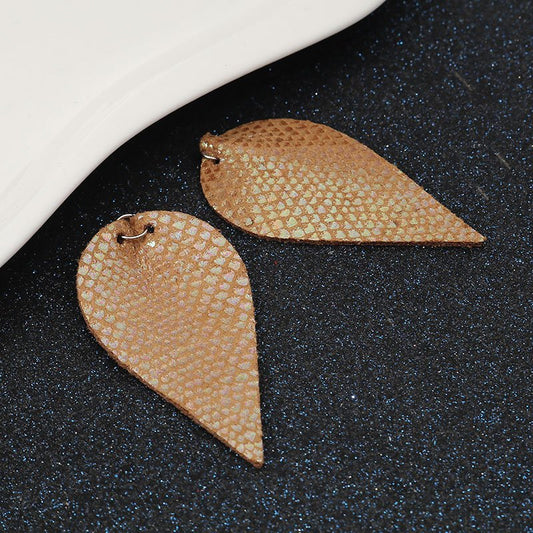 P269 - 10 pcs. Scales Faux Leather Dangle Charms Pendants - Pinch Leaf - Khaki - Silver Tone Jump Ring - 63mm (2.5") - Double Sided
