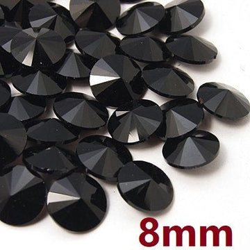 CA973 - 10 pcs Glass Vitrail Rivoli Faceted Rhinestone Cabochons - Black Pointed Back - 8mm