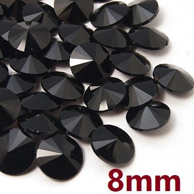 CA973 - 10 pcs Glass Vitrail Rivoli Faceted Rhinestone Cabochons - Black Pointed Back - 8mm