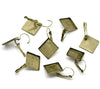 E220 - 10 pcs. Antique Bronze Earring Clips Settings Lever Back Bezels Cabochons - 16mm Glue Pad Setting - Square - Spike Diamond Style
