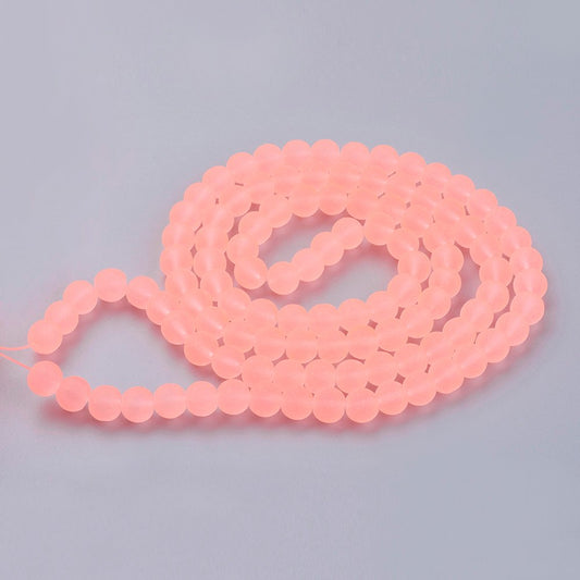 BD601 - 8mm Peach Pink Frosted Glass Round Beads - 15" strand (40cm) - Approx 52 beads per strand - Hole Size: 1.3mm