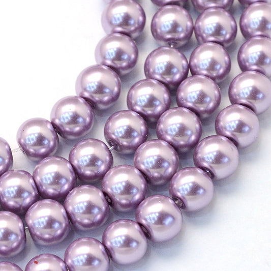 BD071 - 10mm Pastel Purple Glass Pearl Imitation Round Beads - 16 inch strand - Hole Size: 1.5mm - Approx. 42 pcs per strand
