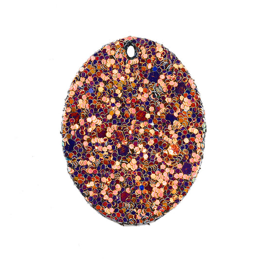 P031 - 10 pcs. Purple Multicolor Faux Leather Dangle Charms Pendants - Oval - 41mm (1.6") - Great for Light Earrings or Dangles! Double Sided