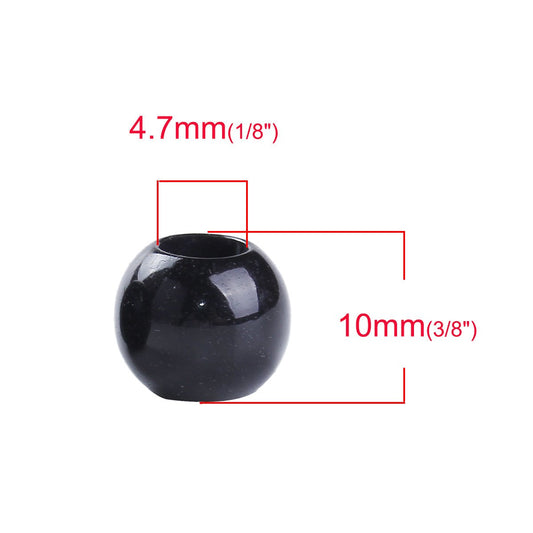 BD234 - 100 pcs Black Smooth Ball Spacer Beads - 10mm - Large Hole: 4.7mm
