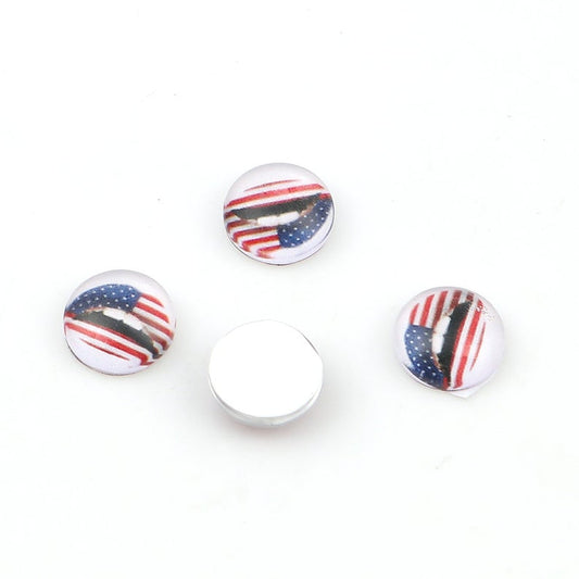 P1007 - 10 pcs Circle Lips American Flag Glass Round Dome Seals Tiles Cabochons - 12mm