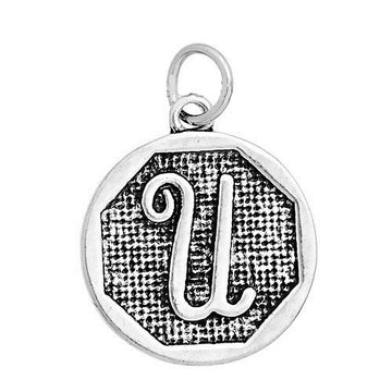 P123 - Antique Silver LARGE Letter "U" Alphabet Letter Charm Pendant - 23mm x 20mm - Stamped Design M