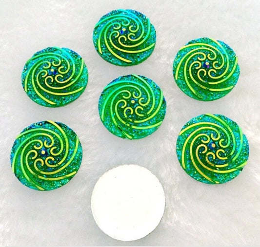 CA998 - 10 pcs Green Resin Embellishment Swirl Textured Cabochons Multicolor - 22mm (0.86 inch)