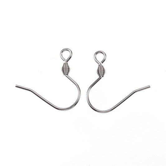 E702 - 100 pcs 304 Stainless Steel Silver Tone Earring Hooks with Spring - 22mm x 22mm - Hole Size: 2mm - Tarnish Resistant!