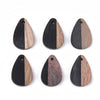 P2023 - 4 pcs. Black Resin and Wood Teardrop Flat Pendant - 22mm x 15mm - (0.9" x 0.6") - SMALL - Great for Earrings and Necklaces!