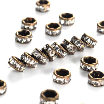 BD148 - 10 pcs Antique Bronze Clear Rhinestone Rondelle Spacer Beads Grade AAA - 4mm x 2mm - Hole Size: 1mm