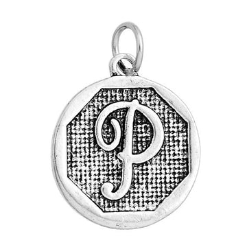 P2107 - 4 pcs. Antique Silver LARGE Letter "P" Alphabet Letter Charm Pendant - 23mm x 20mm - Stamped Design