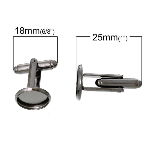 CU037 - Lot of 10 Dark Grey Gray Gunmetal Cuff Links (5 pairs) - 12mm Glue Pad Bezel Setting