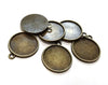P598 - 10 pcs. Antique Bronze Circle Round Bezel Cabochon Pendant Tags Trays - 18mm Glue Pad