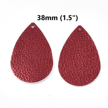 P2031 - 10 pcs. Maroon Red Faux Leather Dangle Charms Pendants - Teardrop - 38mm (1.5") - Great for Light Earrings or Dangles! Double-Sided