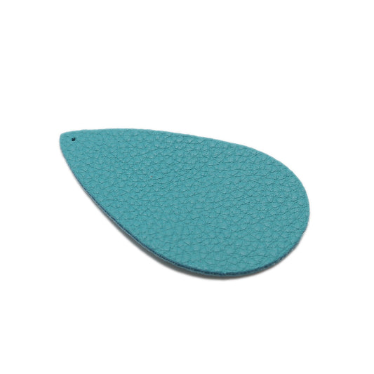 P1196 - 10 pcs. Blue Green Teal Faux Leather Dangle Charms Pendants - Teardrop - 55mm (2.2") - Great for Light Earrings or Dangles! Single-Sided
