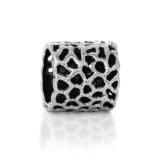 BD340 - 50 pcs Antique Silver Dotted Tube European Spacers - 8 x 8mm - Hole Size: 6.4mm