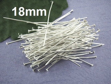 A020 - 100 pcs. Silver Plated Flat Head Pins - 18mm - 21 Gauge