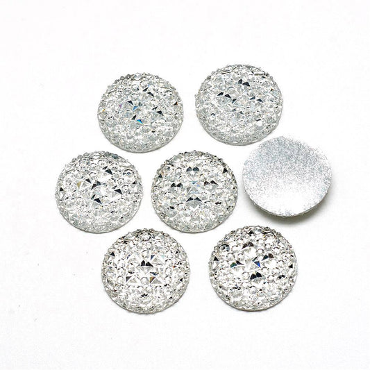 CA434 - 10 pcs Druzy Resin Embellishment Cabochons Clear White - 20mm - Shimmer Style