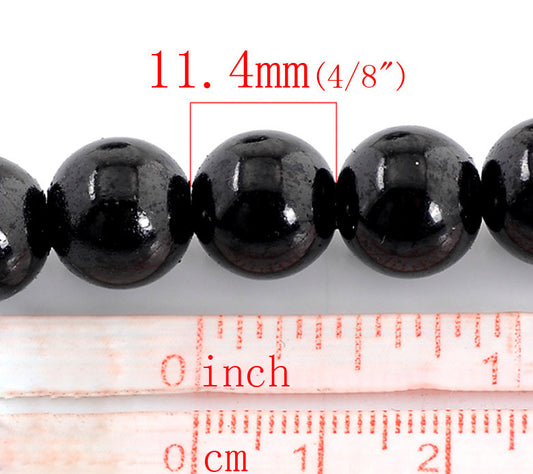 BD625 - 12mm Black Glass Pearl Imitation Round Beads - 16 1/4 inch strand (Approx. 34 Beads)