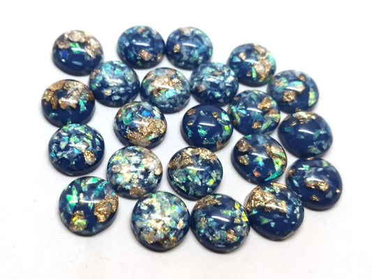 CA779 - 10 pcs Resin Round Embellishment Circle Cabochons Metal Foil Blue, Green, Gold - 10mm - Multi-Color Glitter