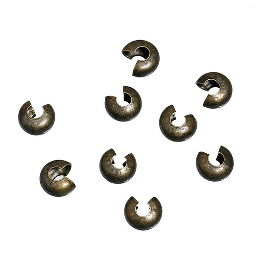 CR009 - 100 pcs Antique Bronze Crimp Beads Smooth Ball Spacer Bead Covers - 5mm Open, 4mm Closed