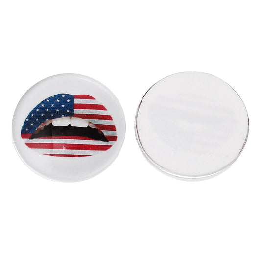 CA457 - 10 pcs Circle Lips American Flag USA Glass Round Dome Seals Tiles Cabochons - 20mm