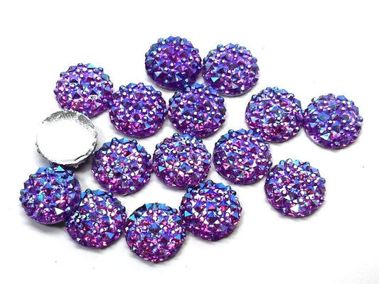 CA835 - 10 pcs Druzy Resin Embellishment Cabochons Purple Multicolor - 12mm - Shimmer Style