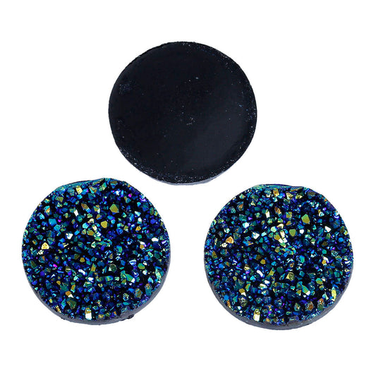 CA499B - 100 pcs Druzy Resin Embellishment Cabochons Blue Multicolor AB - 30mm (1.18 in)
