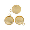 P1015 - 10 pcs. Gold Plated Circle Round Bezel Cabochon Pendant Tags Trays - 12mm Glue Pad - 18x14mm - Single Loop - Made of Copper!