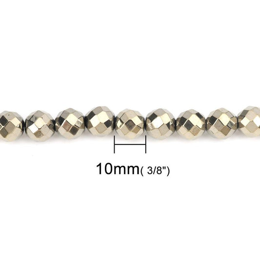 BD735 - 44 pcs. - 10mm Antique Bronze Hematite Faceted Round Beads - 16 inch strand (41cm) - 1.8mm Hole Size