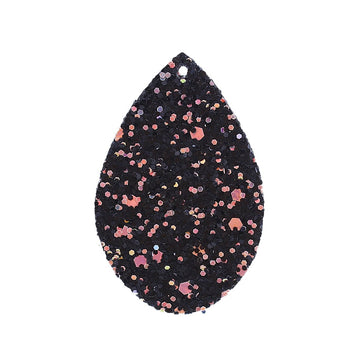 P726 - 10 pcs. Black Multicolor Glitter Faux Leather Dangle Charms Pendants - Teardrop - 55mm (2.17") - Great for Light Earrings and Dangles