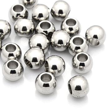 BD667 - 10 pcs 201 Stainless Steel Silver Ball Spacer Beads- 10mm x 8mm - Hole: 5mm - Silver - Tarnish Resistant! For Paracord and European Beads