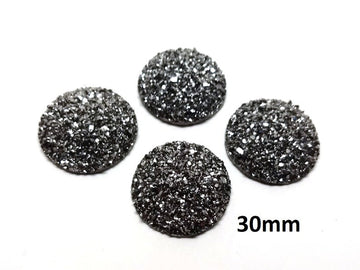RC0005 - 4 pcs Druzy Resin Embellishment Cabochons Gunmetal - 30mm (1.18 inch) - Dome Style