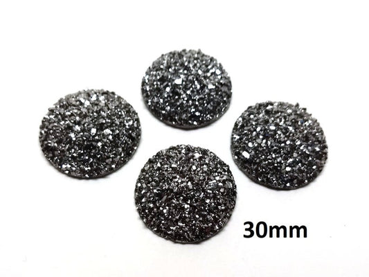 RC0005 - 4 pcs Druzy Resin Embellishment Cabochons Gunmetal - 30mm (1.18 inch) - Dome Style