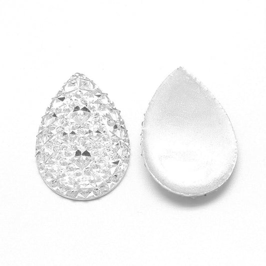 CA741 - 10 pcs Druzy Resin Embellishment Cabochons Clear White Silver- 18mm x 13mm - Shimmer Style - Teardrop