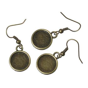 E596 - 10 pcs. Antique Bronze Earring Dangle Hooks Settings Bezels Cabochons - 10mm Glue Pad Setting