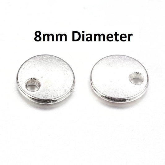 P368 50 pcs. Silver Plated Circle Round Stamping Tags - 8mm - Hole Size: 1.5mm- 1.5mm Thick