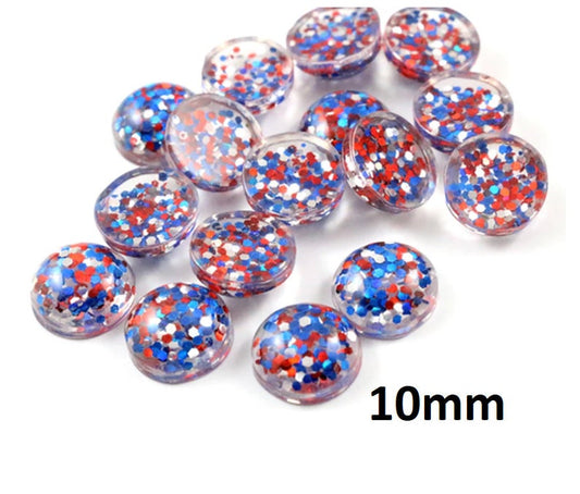 CA013 - 10 pcs Druzy Resin Embellishment Cabochons - 10mm - Glitter Style - Blue, Red and Silver - Multi-color