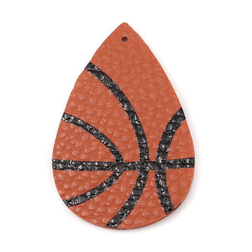 P217 - 10 pcs. Orange Basketball Ball Faux Leather Dangle Charms Pendants - Teardrop - Sports - 57mm (2.25") - Double-Sided
