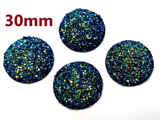 CA937 - 4 pcs Druzy Resin Embellishment Cabochons Dark Blue Multicolor - 30mm (1.18 inch) - Dome Style