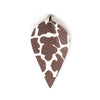 P235 - 10 pcs. Cow Faux Leather Dangle Charms Pendants - Pinch Leaf - White Brown - Silver Tone Jump Ring - 62mm (2.5") - Double Sided