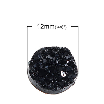 CA182 - 10 pcs Druzy Resin Embellishment Cabochons Black AB- 12mm Diameter - Circle - 3.6mm Thick
