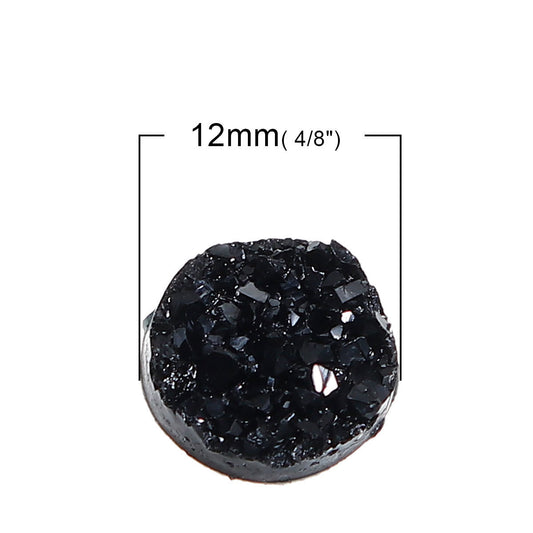 CA182 - 10 pcs Druzy Resin Embellishment Cabochons Black AB- 12mm Diameter - Circle - 3.6mm Thick