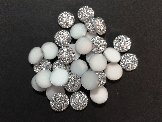 CA195 - 10 pcs Druzy Resin Embellishment Cabochons Silver - 10mm - Dome Circle