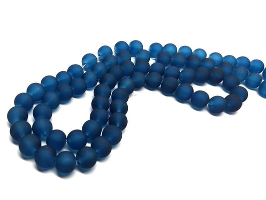BD743 - 6mm Prussian Blue Frosted Glass Round Beads - 31.4" strand (80cm) - Approx 140 beads per strand - Hole Size: 1.3mm