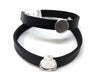 B064 - 2 pcs. Black Faux Leather Bracelets with 12mm Glue Pad Bezel Trays and Extender Chains - Adjustable from 7" to 9"